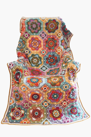 A collection of handmade crochet blankets featuring intricate patterns, vibrant colors, and cozy textures, perfect for home décor or gifting.