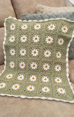 Daisy Crochet Baby Blanket - Green