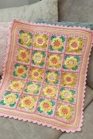 Crochet Painted Roses Blanket - Yellow