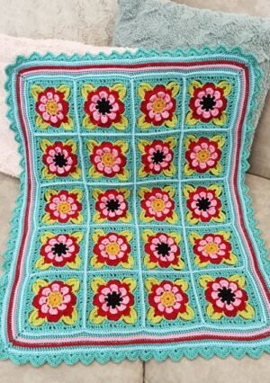 Crochet Painted Roses Blanket - Blue