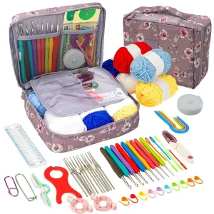 Beginner Crochet Kit – All-in-One Set with Hooks, Yarn for Travel – Rose