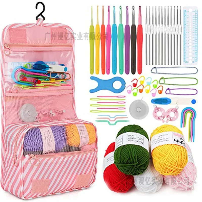 Beginner Crochet Kit – All-in-One Set with Hooks, Yarn for Travel – Pink Stripe - Image 5