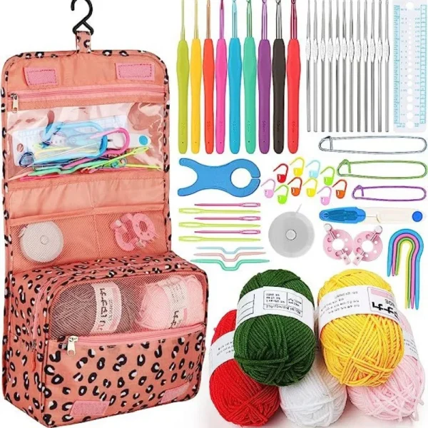 Beginner Crochet Kit – All-in-One Set with Hooks, Yarn for Travel – Leopard