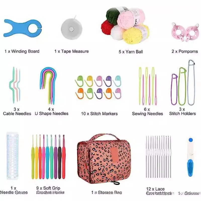 Beginner Crochet Kit – All-in-One Set with Hooks, Yarn for Travel – Pink Stripe - Image 4
