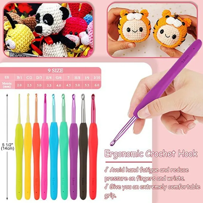 Beginner Crochet Kit – All-in-One Set with Hooks, Yarn for Travel – Pink Stripe - Image 2