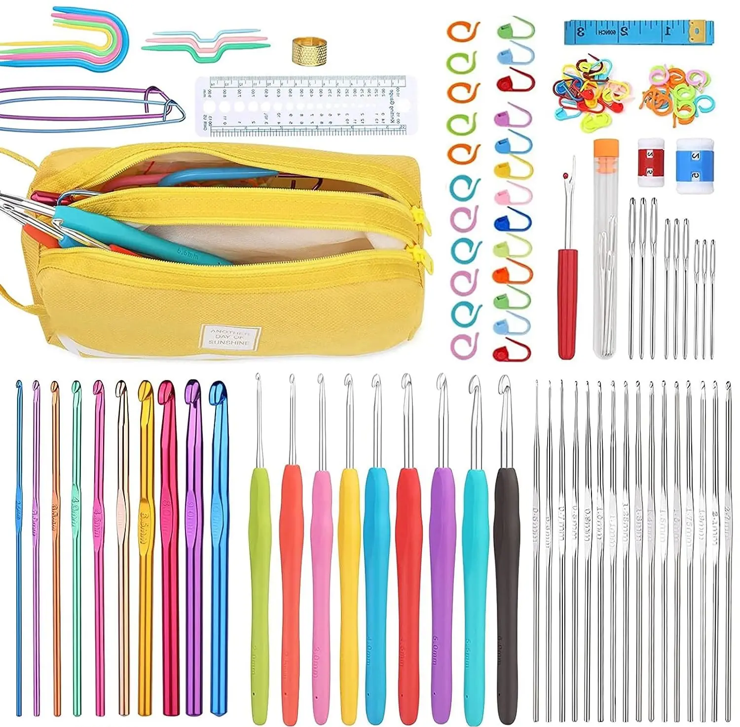 Beginner Crochet Kit – All-in-One Set with Hooks, Yarn for Travel – Yellow