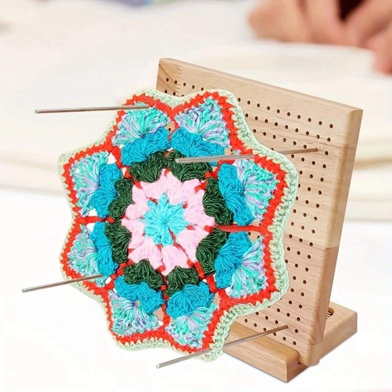 Handcrafted Wooden Knitting & Crochet Blocking Board - Shaping Pad with Grid Holes, Perfect for Granny Squares - Image 2