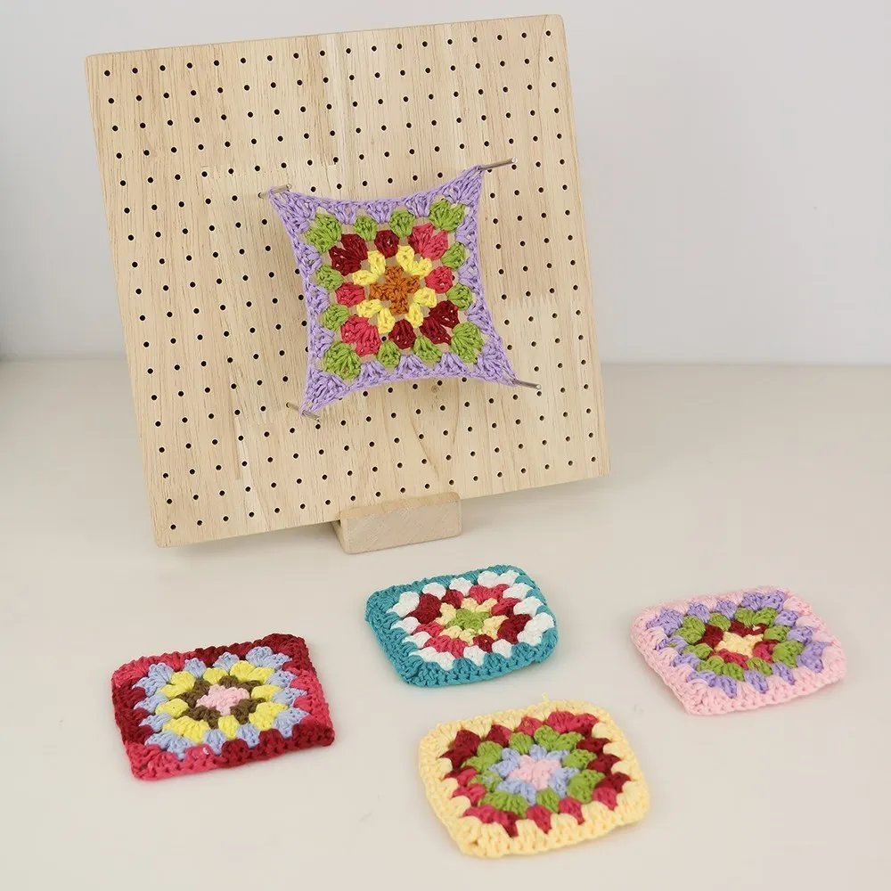 Wooden Granny Square Crochet Blocking Board with Stand & Pins