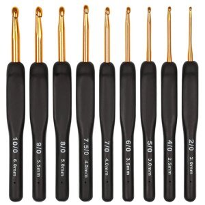 9Pcs Black & Gold Metal Crochet Hooks Set