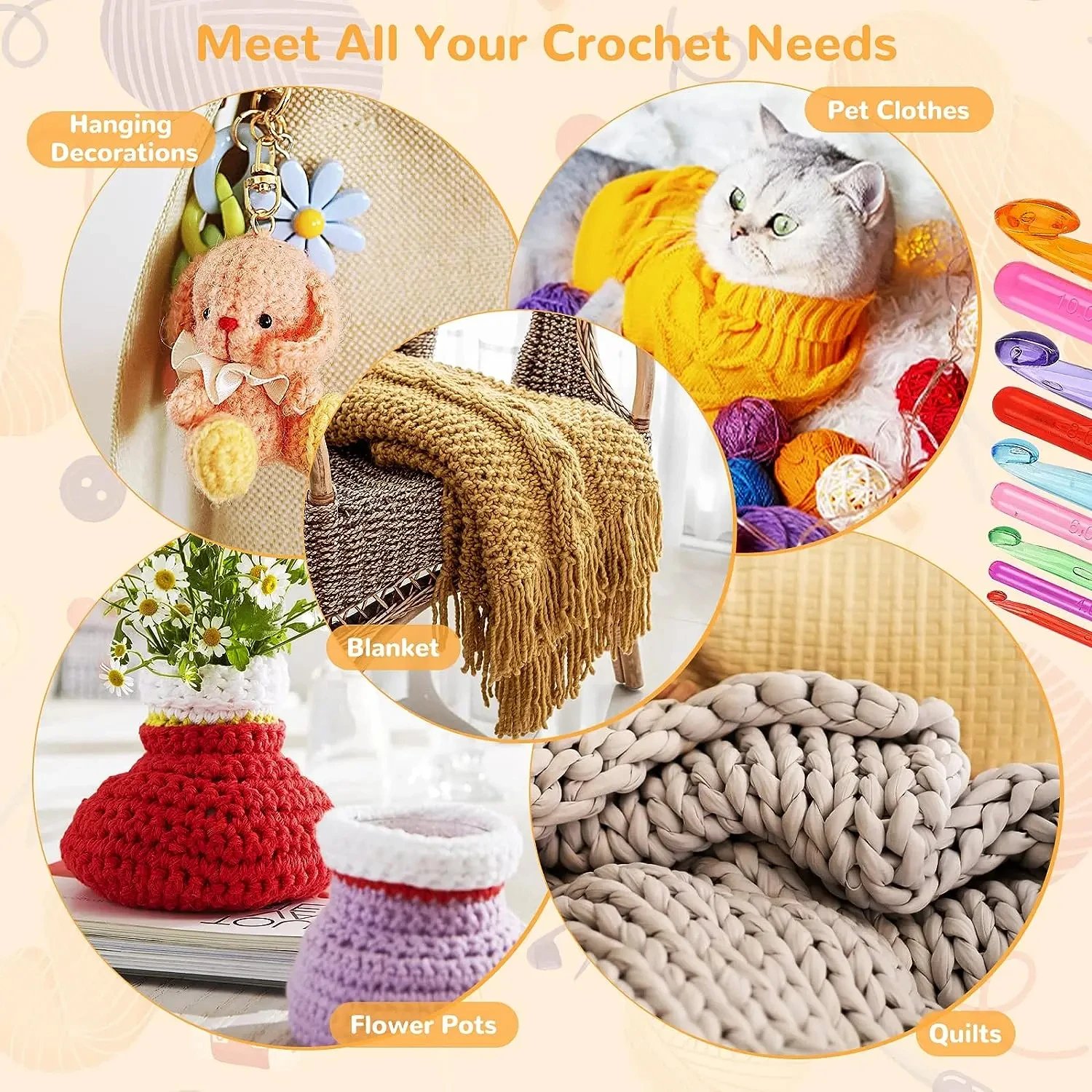 9-Piece Crochet Hooks Set (3mm–12mm) - Image 6