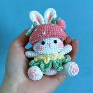 Cute Cartoon Crochet Rabbit Doll Keychain, Watermelon Rabbit