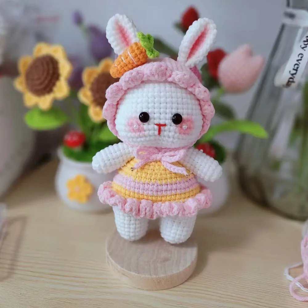 Cute Cartoon Crochet Rabbit Doll Keychain, Watermelon Rabbit - Image 5