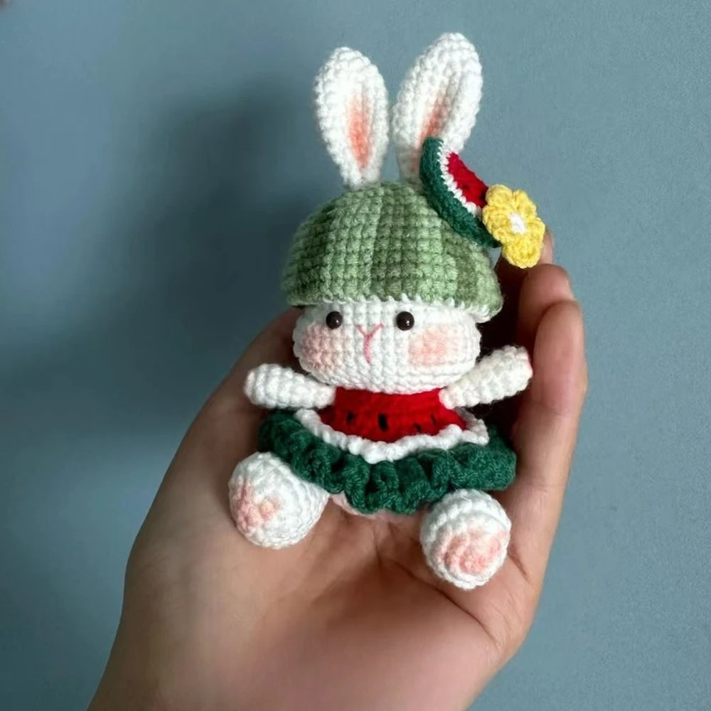 Cute Cartoon Crochet Rabbit Doll Keychain, Watermelon Rabbit - Image 3