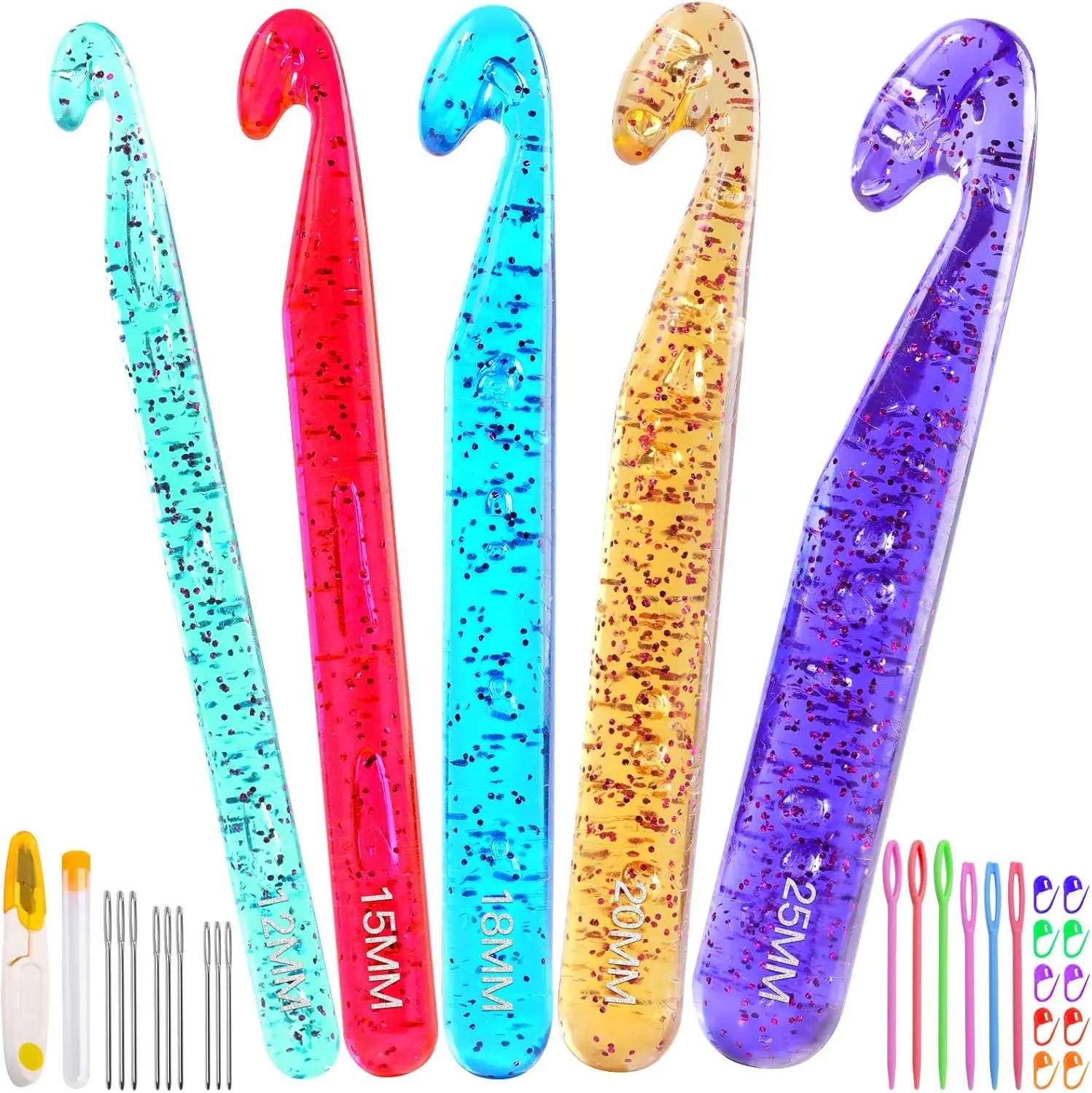 Large Crochet Hooks Set – Crystal Clear Crochet Hooks (12mm–25mm)
