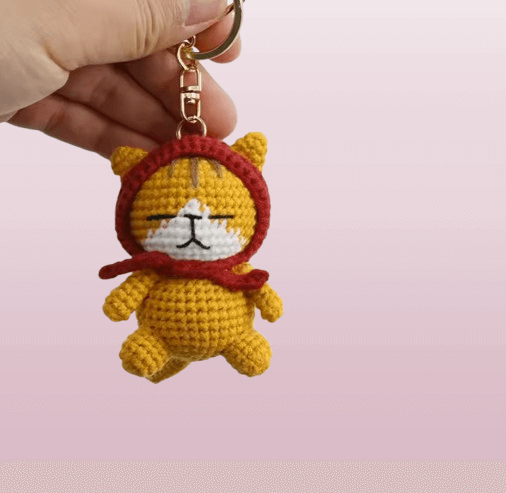 Adorable Red Hooded Kitty Amigurumi Keychain