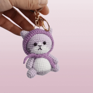 Adorable Lavender Hooded Kitty Amigurumi Keychain