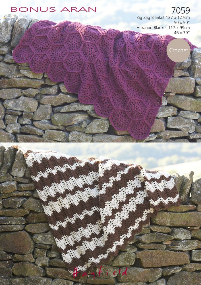 Afghan Blankets in Hayfield Bonus Aran with Wool - 7059 - Downloadable PDF