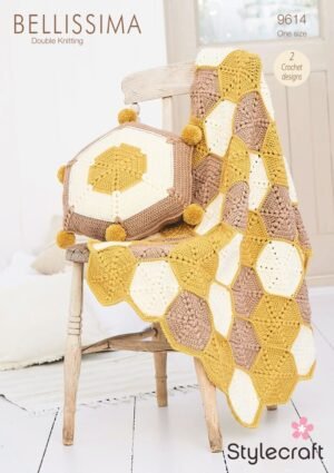 Honeycomb Blanket and Cushion in Stylecraft Bellissima DK - 9614 - Downloadable PDFnn