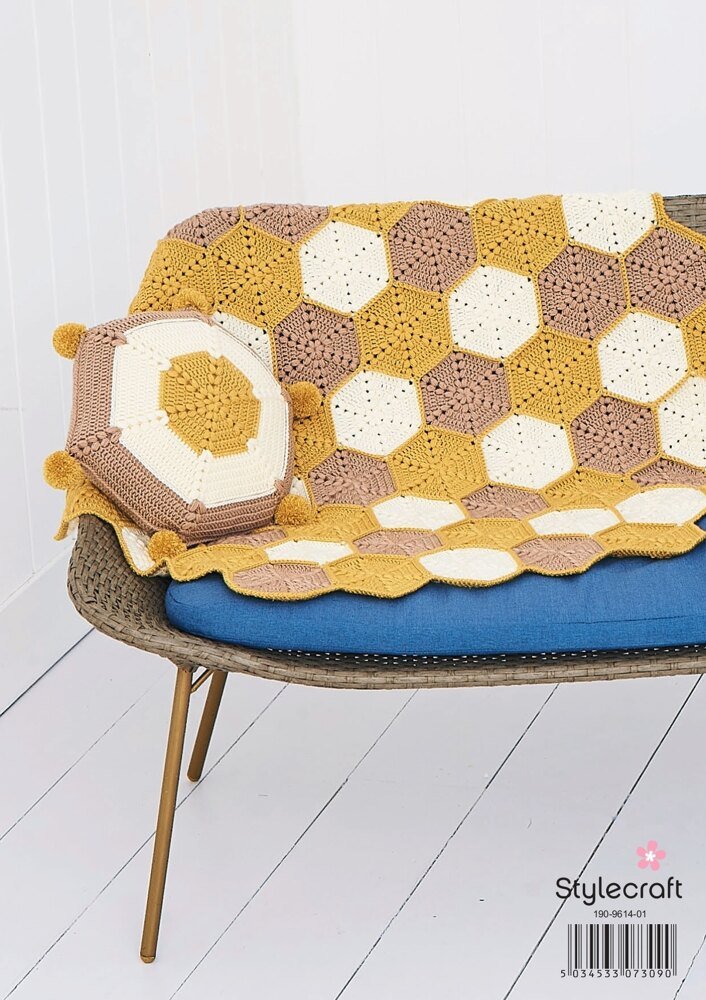 Honeycomb Blanket and Cushion in Stylecraft Bellissima DK - 9614 - Downloadable PDFnn