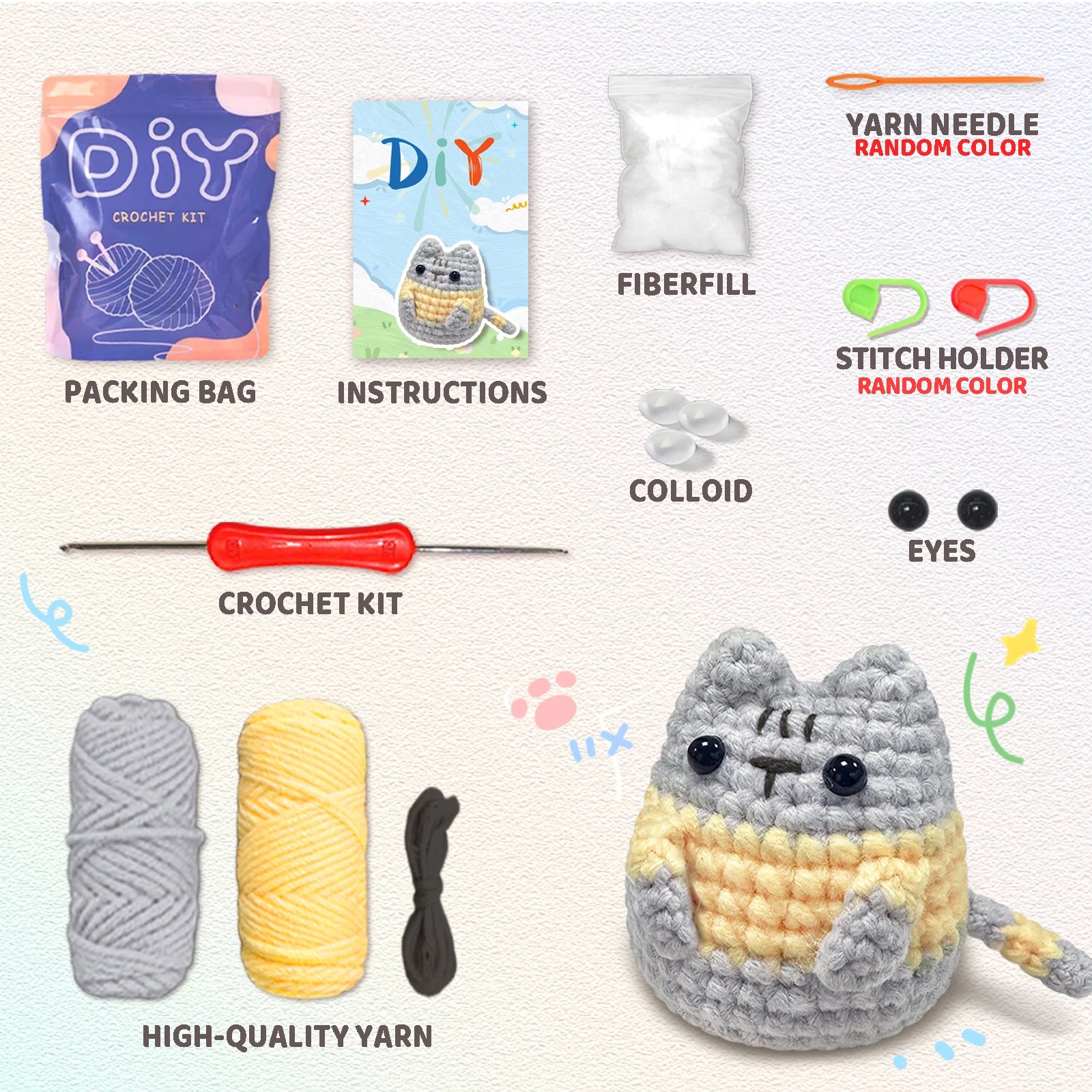 1pc Little Grey Cat,Crochet Set for Beginners,Include Step-by-Step Video Tutorials(Accessories In Random Color) - Image 2