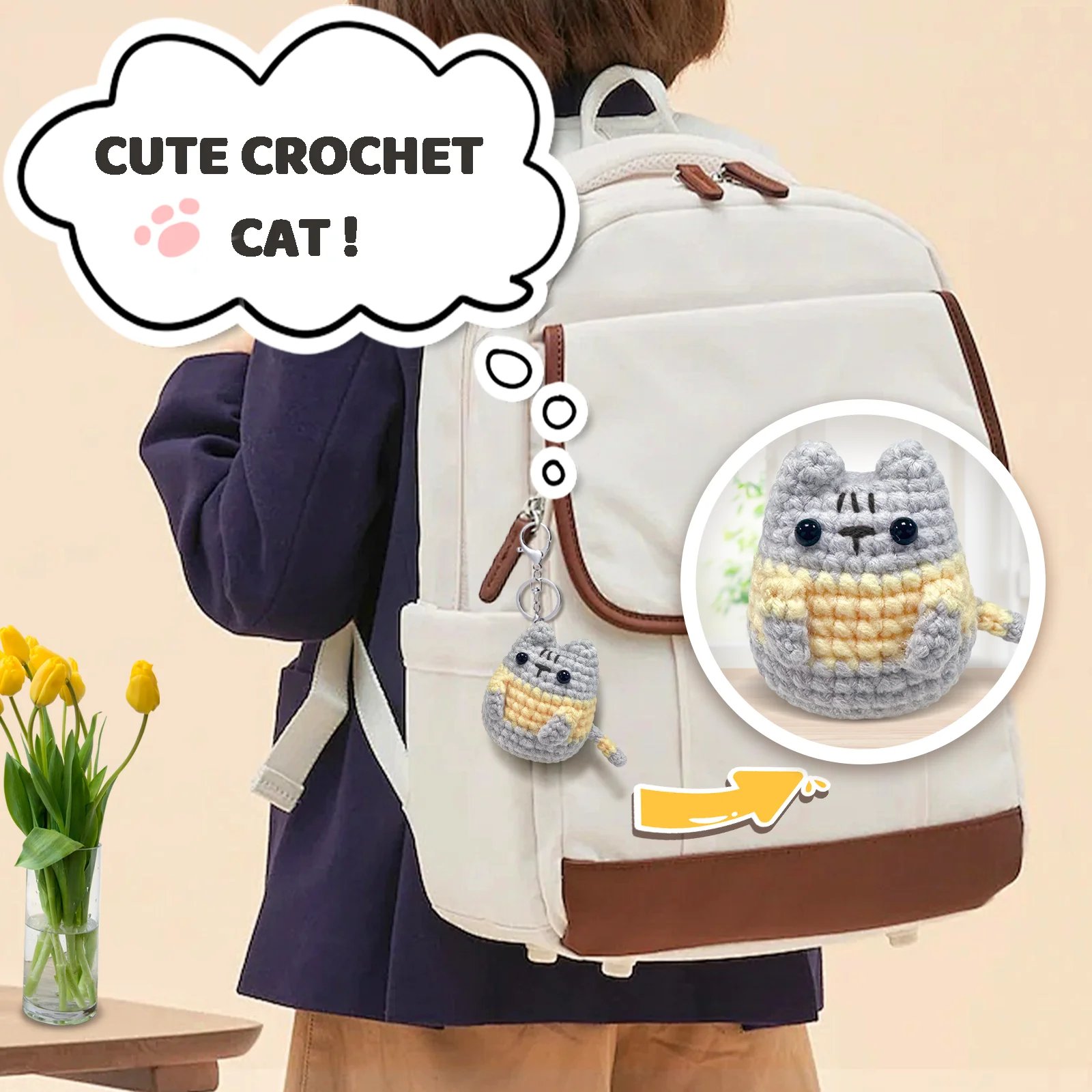 1pc Little Grey Cat,Crochet Set for Beginners,Include Step-by-Step Video Tutorials(Accessories In Random Color) - Image 6