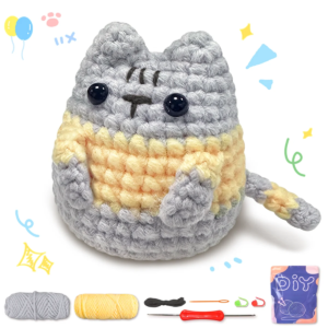 1pc Little Grey Cat,Crochet Set for Beginners,Include Step-by-Step Video Tutorials(Accessories In Random Color)
