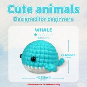 1set Mini Whale Family Crochet Kit for Beginners- Crochet White Pink Blue Orange Easy Learn to Starter Amigurumi Knitting Kit