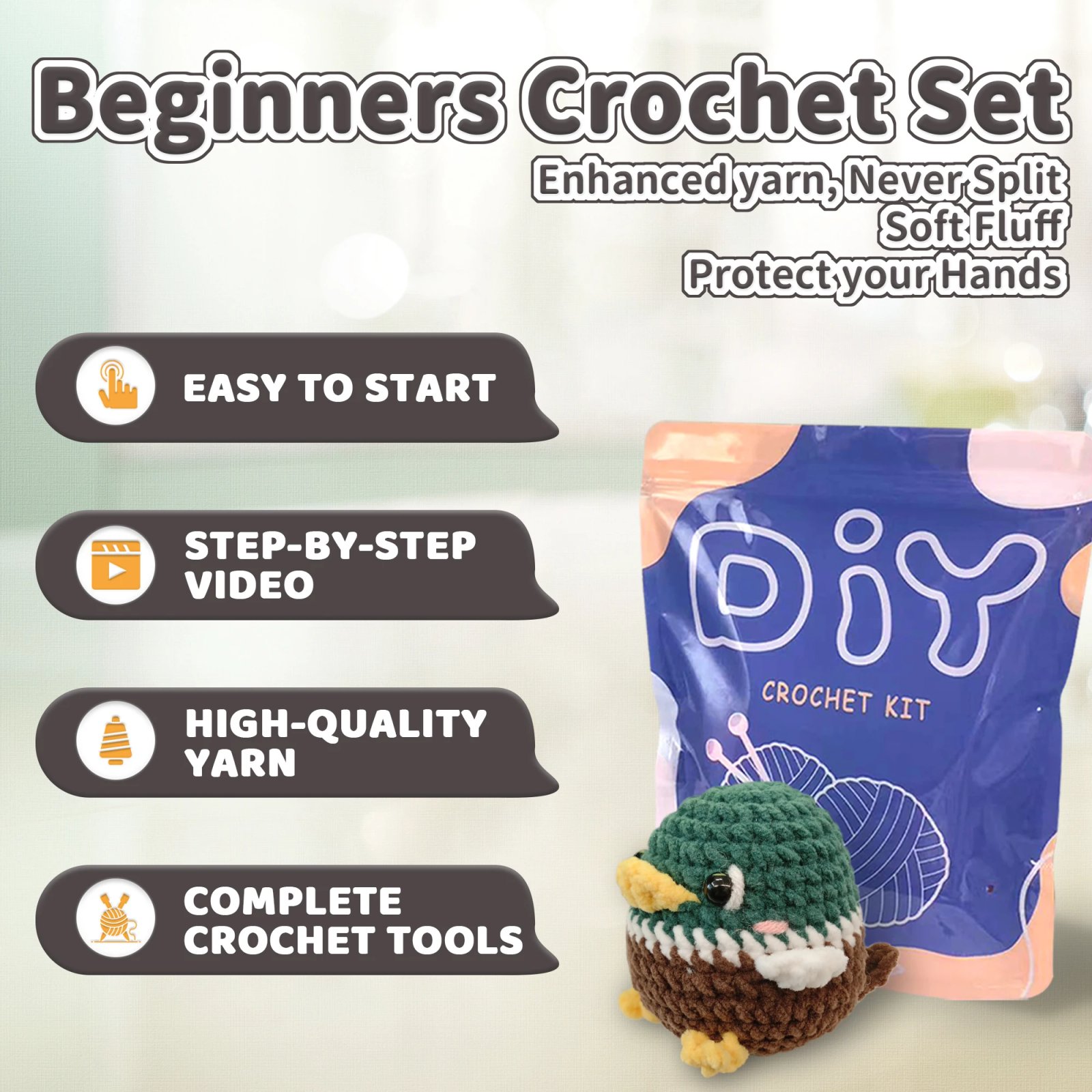 YAMAXIN 1PC Wild Duck Theme Crochet Kit for Beginners - Easy DIY Craft Tool Set with Knitting Arts & Crafts Project - Image 2