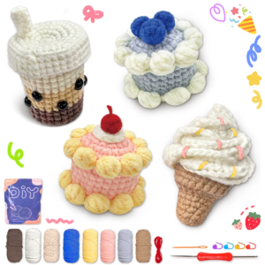 Cakes, milk tea cups, ice cream，Perfect for Beginners, Includes Step-by-Step Video Tutorial,Cute Woven Craft for Delicious Food