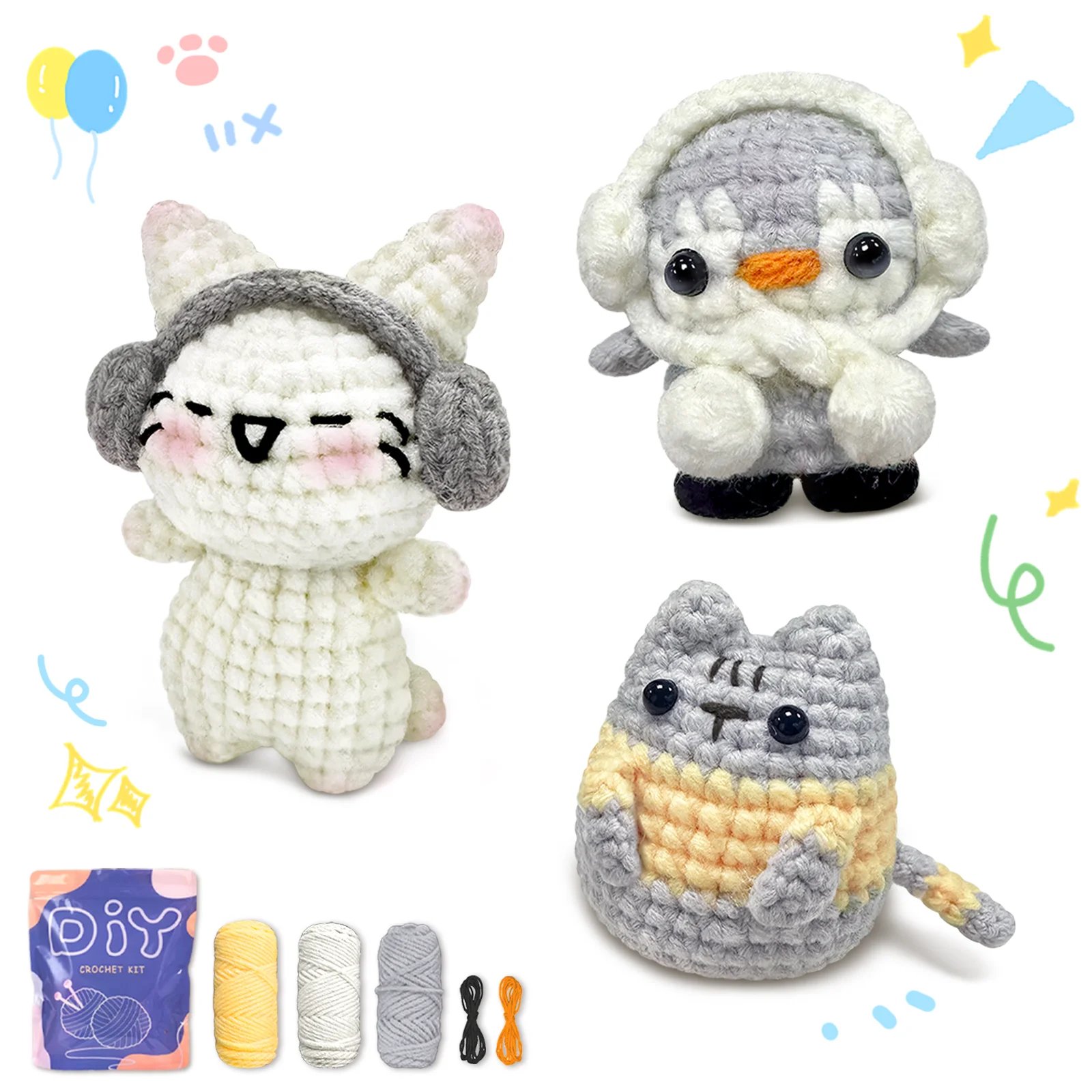 YAMAXIN 3PCS Cute Animal Theme Crochet Kit for Beginners - DIY Craft Tool Set with Knitting Arts And Crafts Project