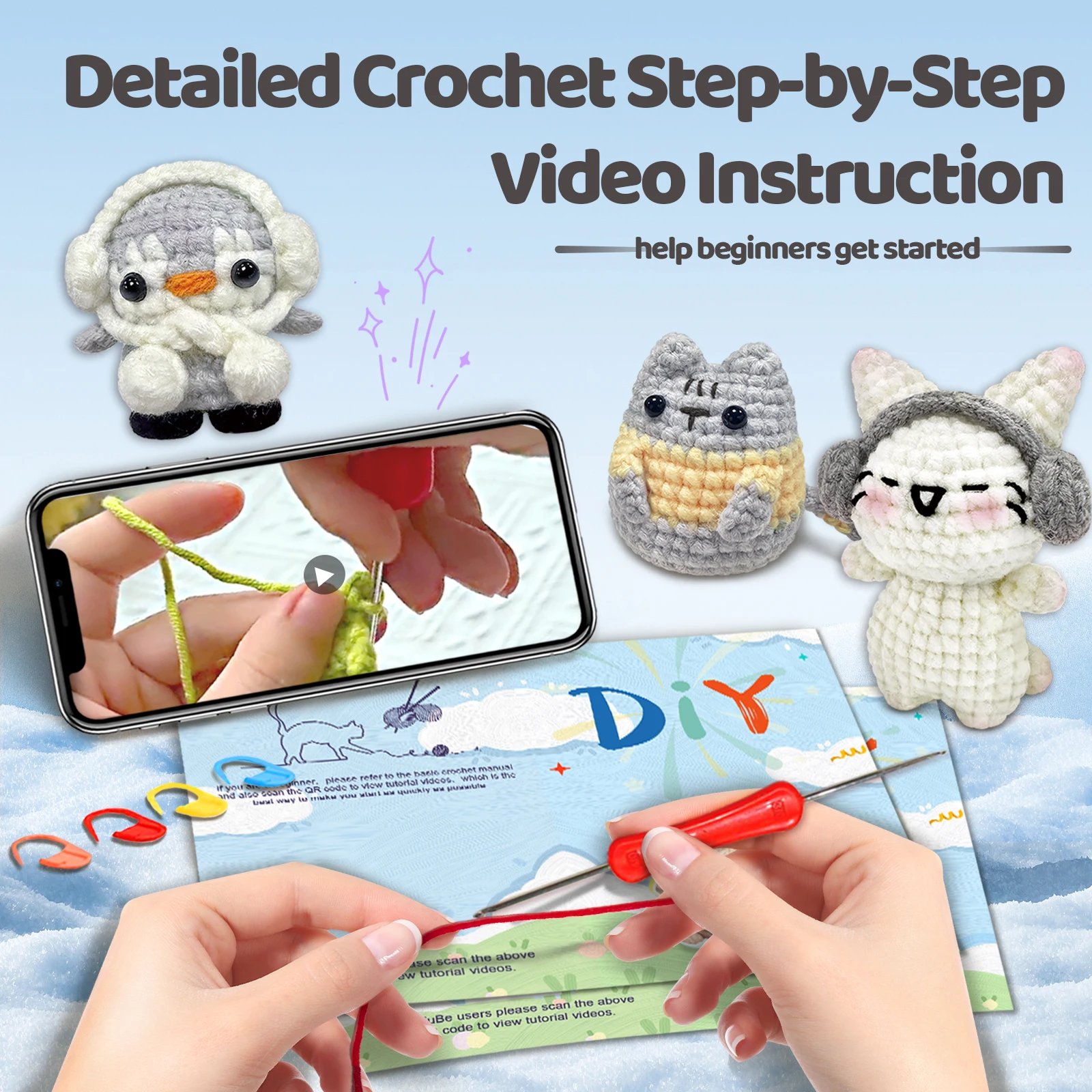 YAMAXIN 3PCS Cute Animal Theme Crochet Kit for Beginners - DIY Craft Tool Set with Knitting Arts And Crafts Project - Image 5