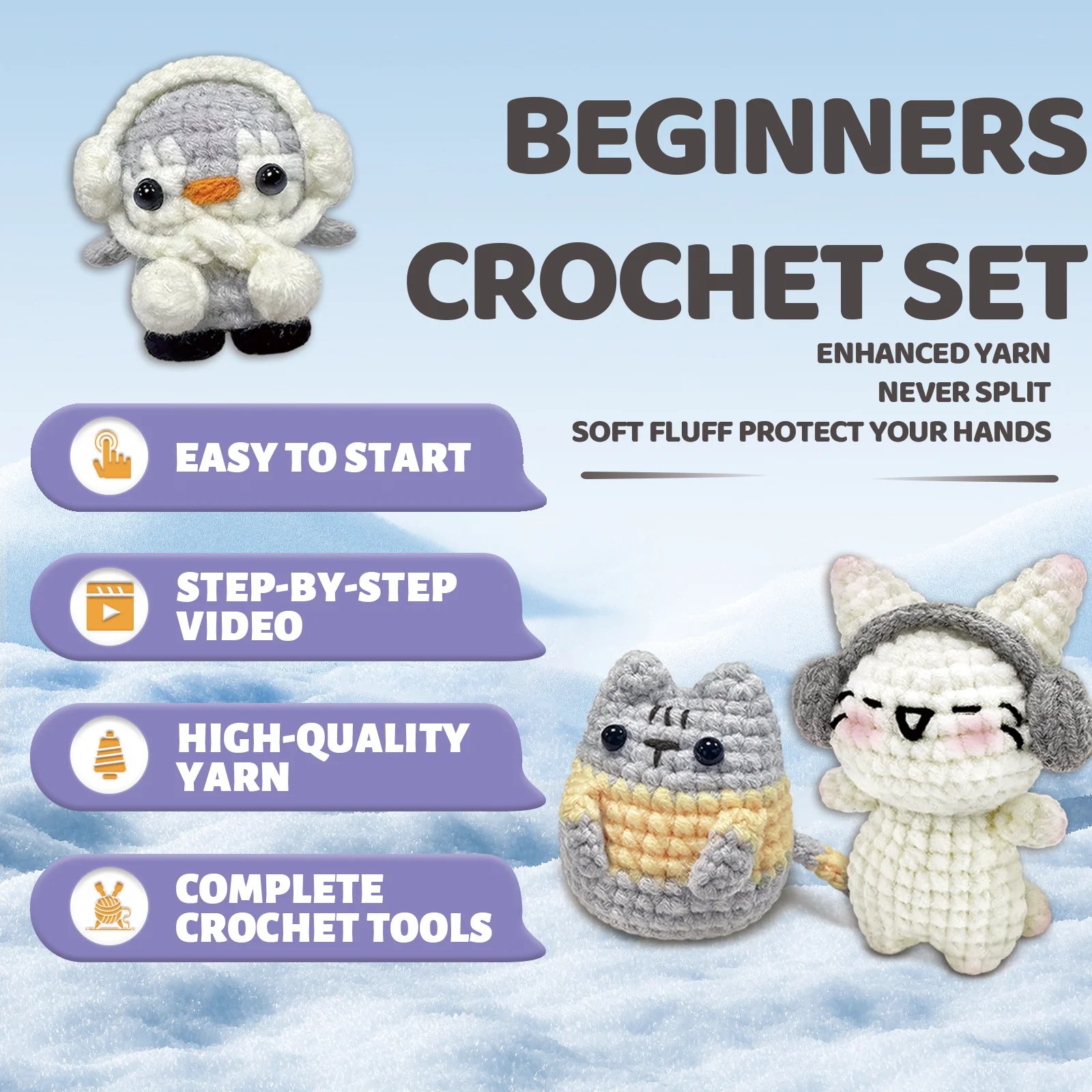 YAMAXIN 3PCS Cute Animal Theme Crochet Kit for Beginners - DIY Craft Tool Set with Knitting Arts And Crafts Project - Image 4