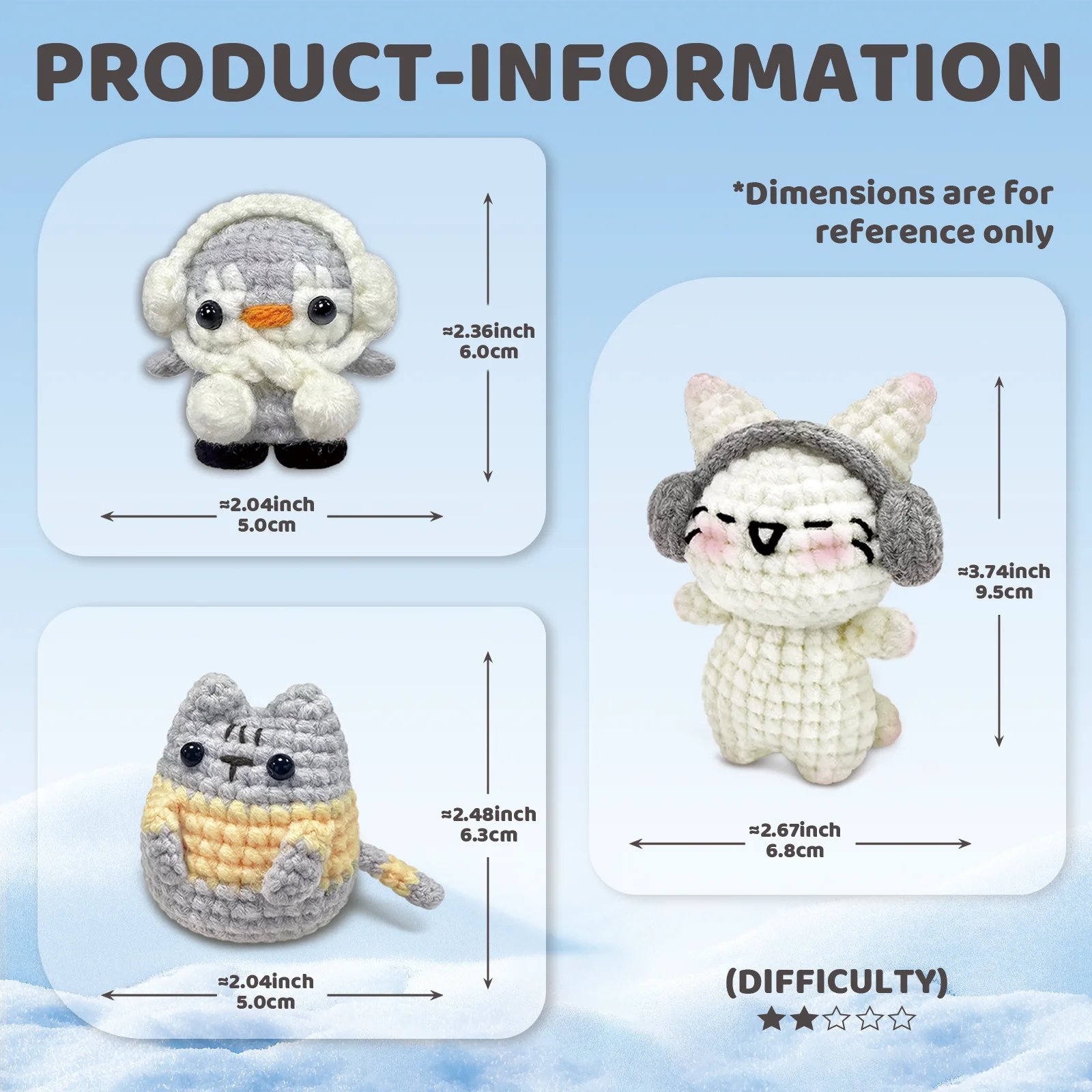 YAMAXIN 3PCS Cute Animal Theme Crochet Kit for Beginners - DIY Craft Tool Set with Knitting Arts And Crafts Project - Image 3