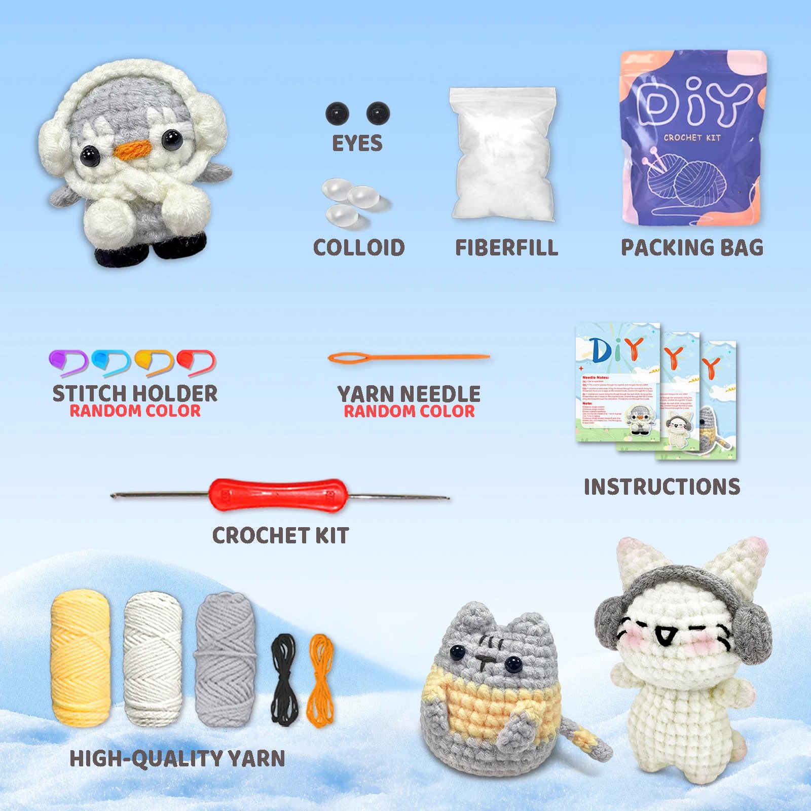 YAMAXIN 3PCS Cute Animal Theme Crochet Kit for Beginners - DIY Craft Tool Set with Knitting Arts And Crafts Project - Image 2
