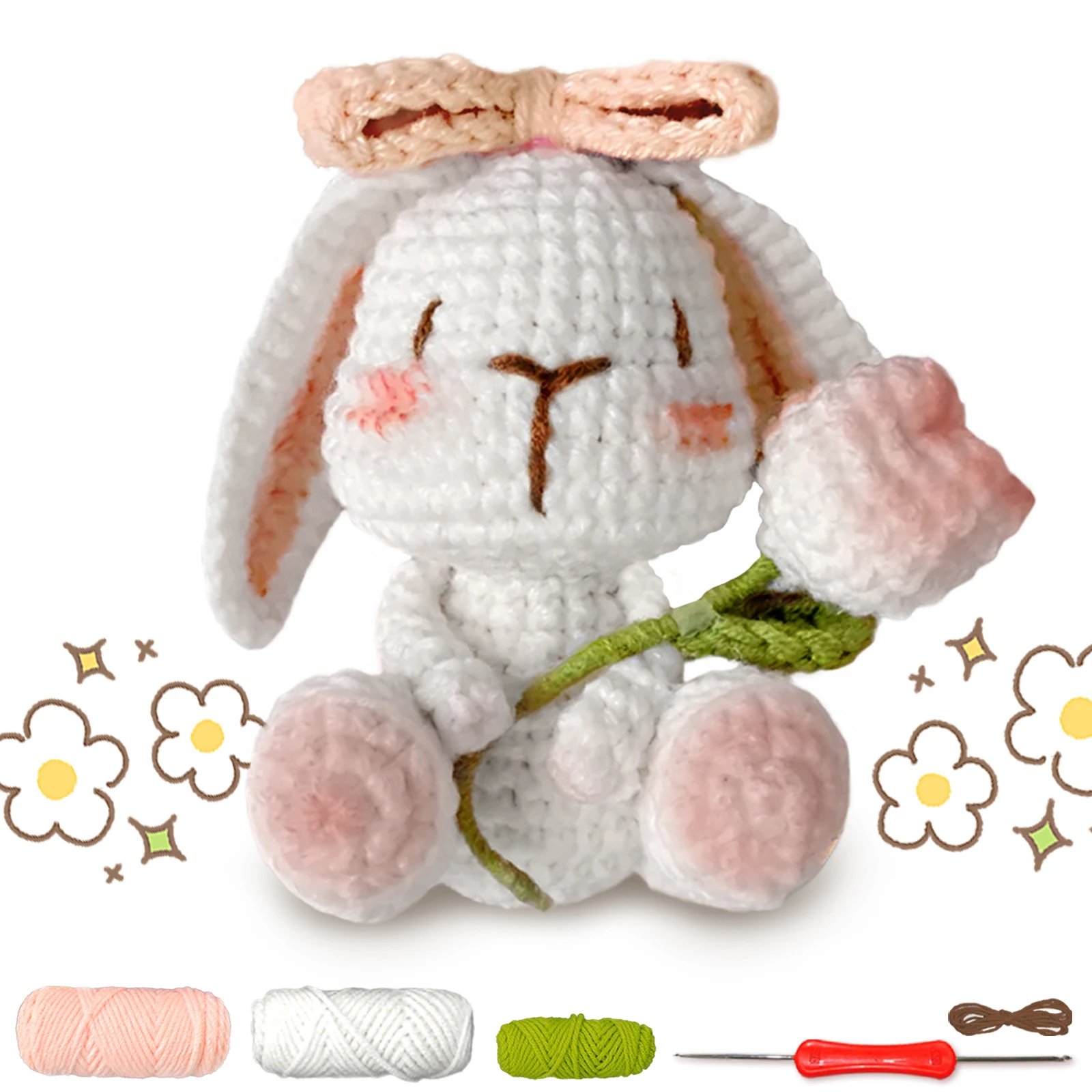 YAMAXIN DIY Crochet Set 1PC Tulip Rabbit Material Kit Easy Arts Crafts Knitting for Beginners