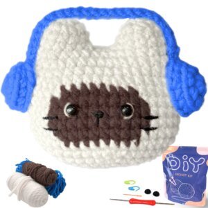 YAMAXIN DIY Crochet Kit for Beginners Easy Craft Tool Set with Earphone Cat Design Knitting Arts And Crafts Project
