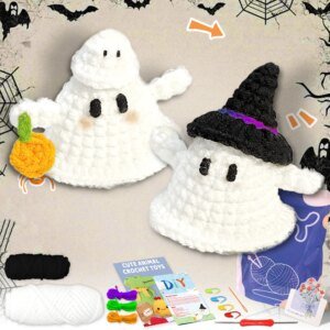 2PCS Halloween Ghost Crochet Set,Easy Beginner-Friendly Craft with Step-by-Step Video Tutorial(Accessories In Random Color)
