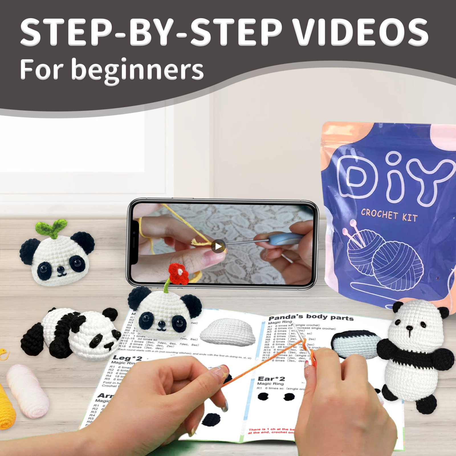 YAMAXIN 4PC Panda Crochet Needle Set Beginner Craft Tool Kit Easy DIY Arts And Crafts Knitting Novice Friendly - Image 4