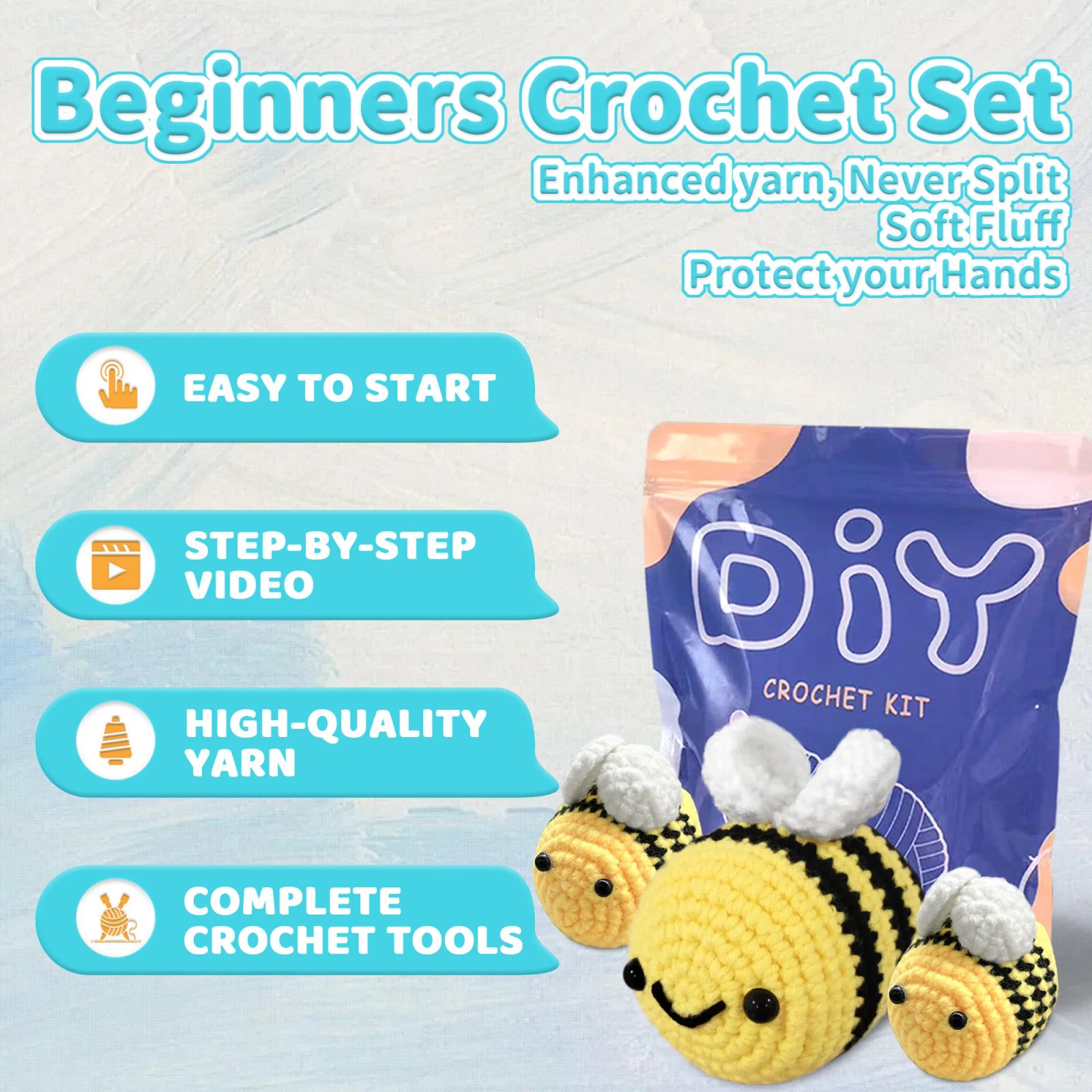 3-Piece Set Bee Crochet Kit DIY Combo Kit for Beginners - Easy to Use Crochet Tool Set - Image 2