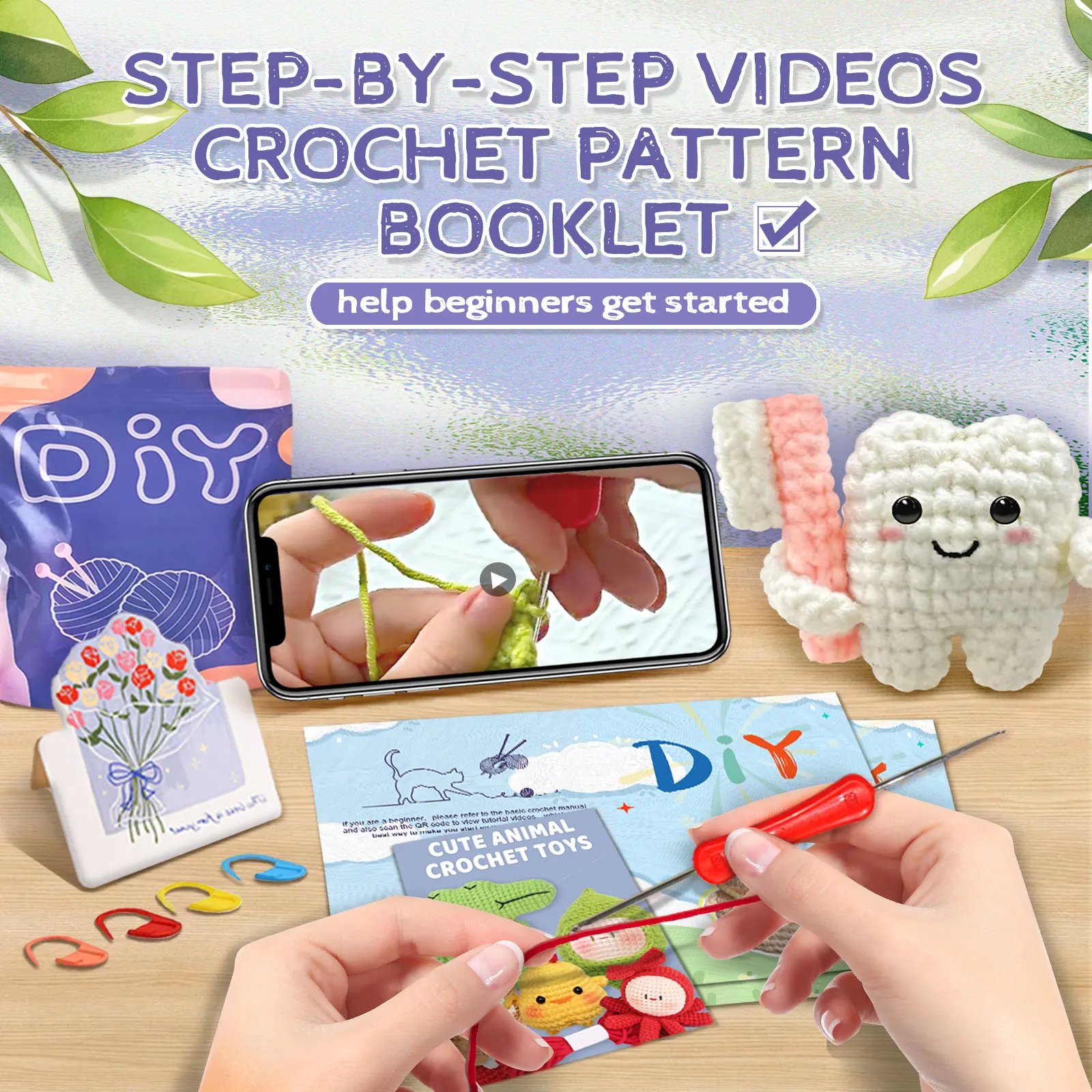 YAMAXIN Toothbrush and Teeth,Crochet Set for Beginners,Include Step-by-Step Video Tutorials(Accessories In Random Color) - Image 3