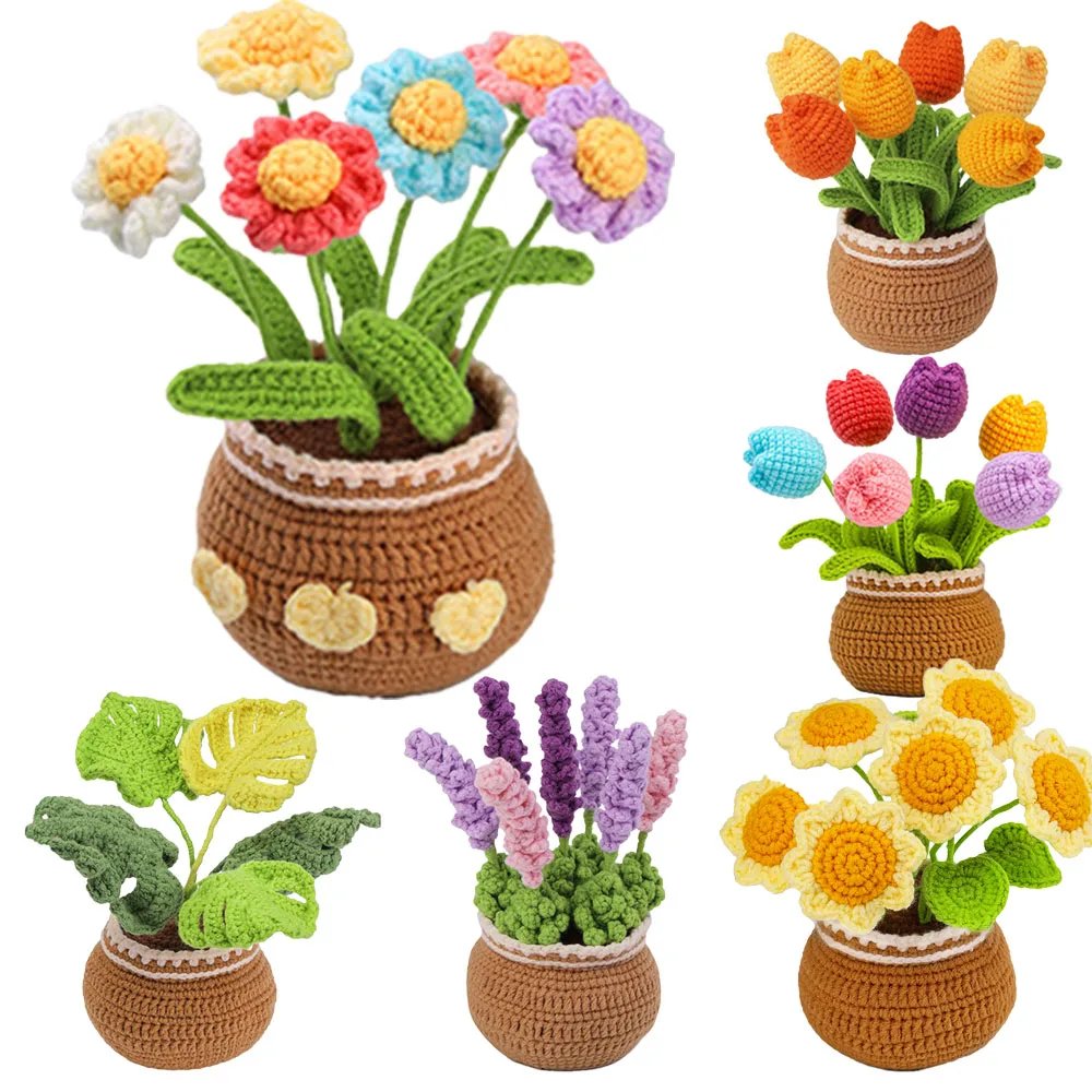 DIY potted plant crochet kit cotton yarn beginner floral kit including instruction manual - Image 4