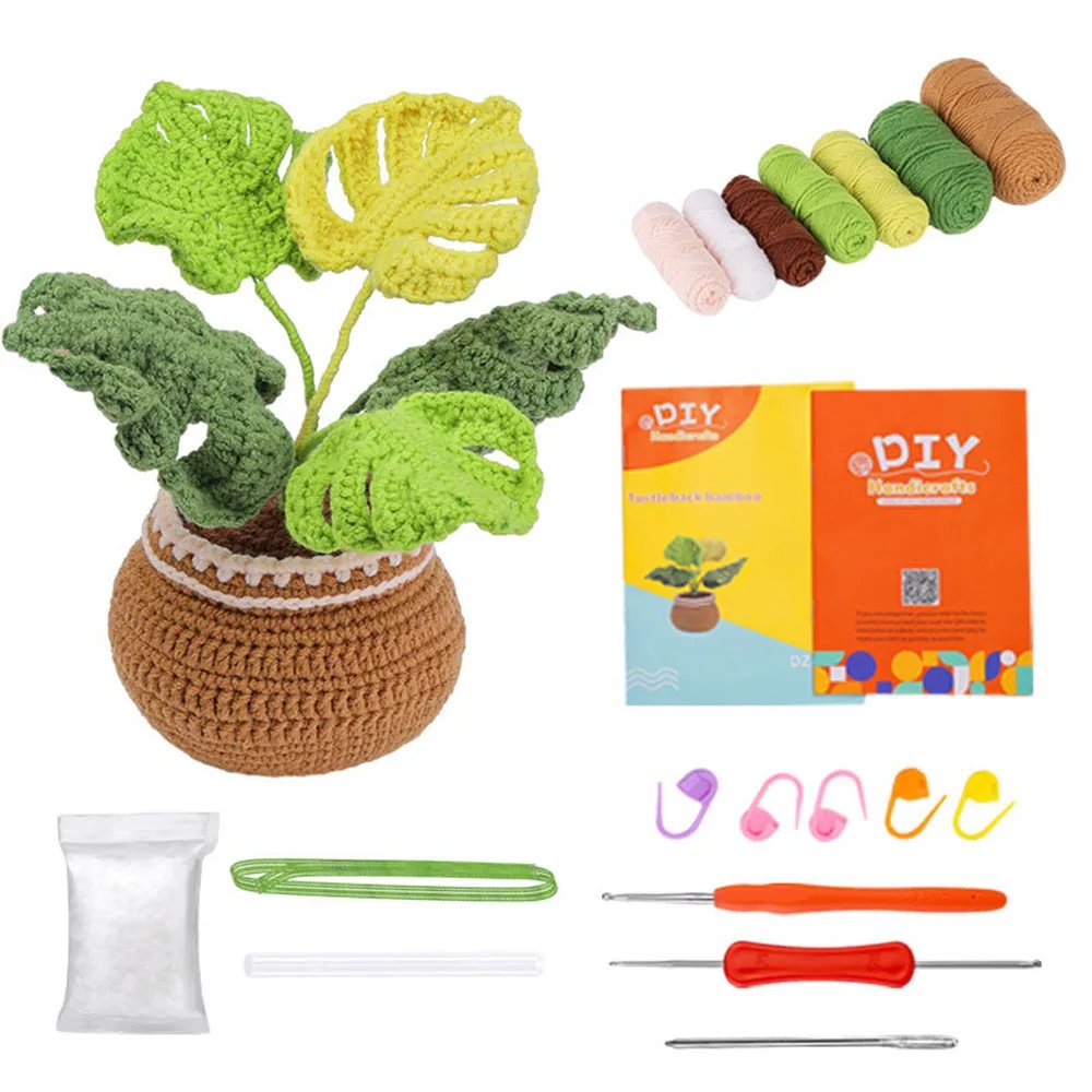 DIY potted plant crochet kit cotton yarn beginner floral kit including instruction manual - Image 3