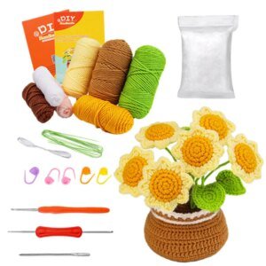 DIY potted plant crochet kit cotton yarn beginner floral kit including instruction manual