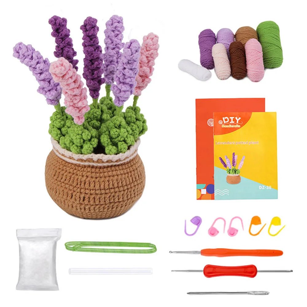 DIY potted plant crochet kit cotton yarn beginner floral kit including instruction manual - Image 2