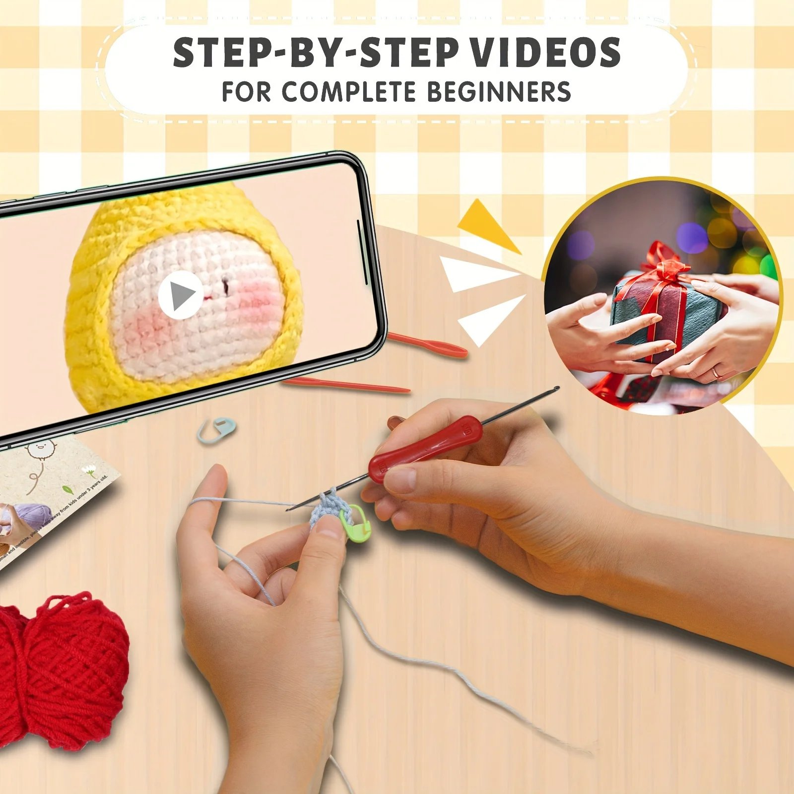 1set Cake Crochet Set for Beginners,Include Step-by-Step Video Tutorials(Accessories In Random Color) - Image 4