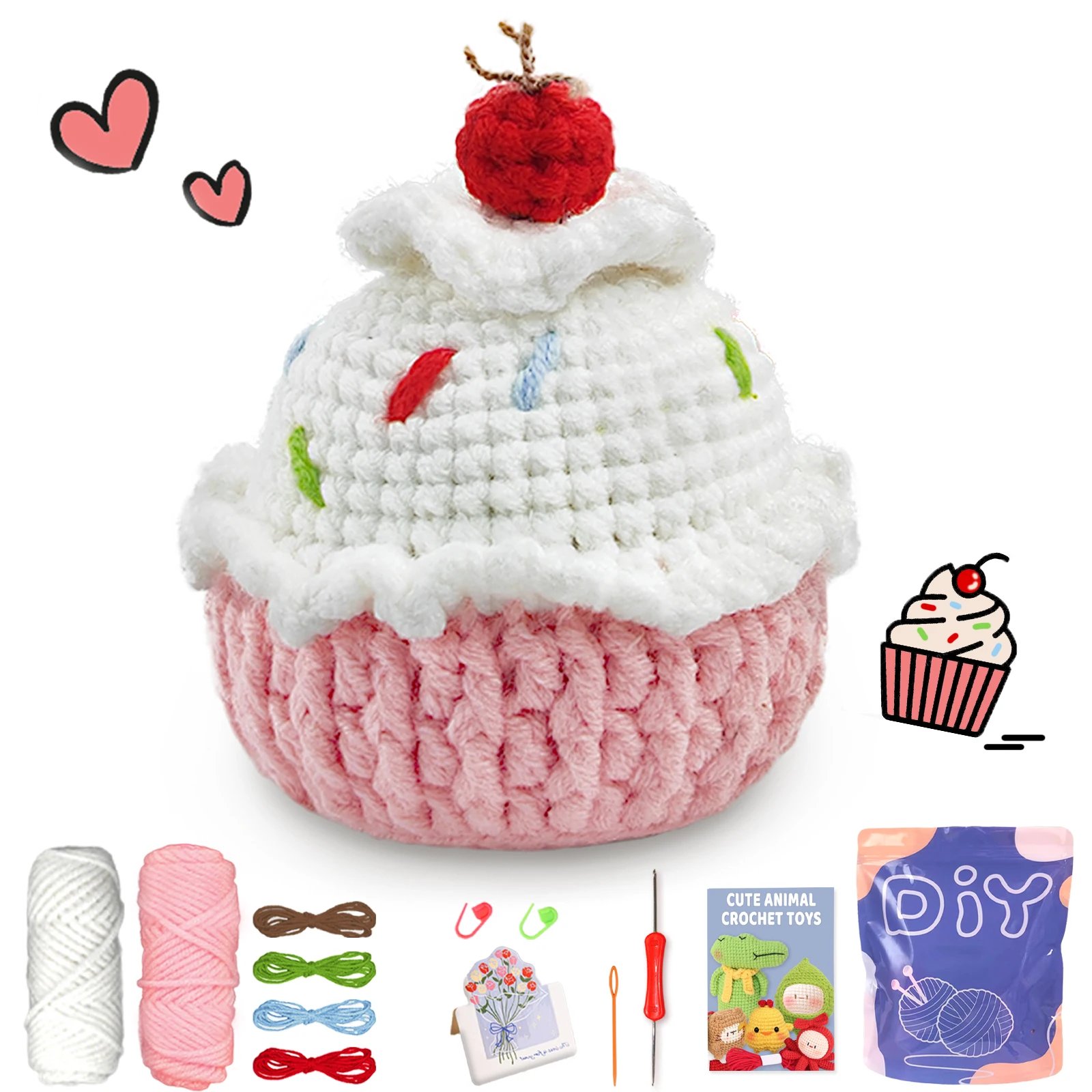 1set Cake Crochet Set for Beginners,Include Step-by-Step Video Tutorials(Accessories In Random Color)