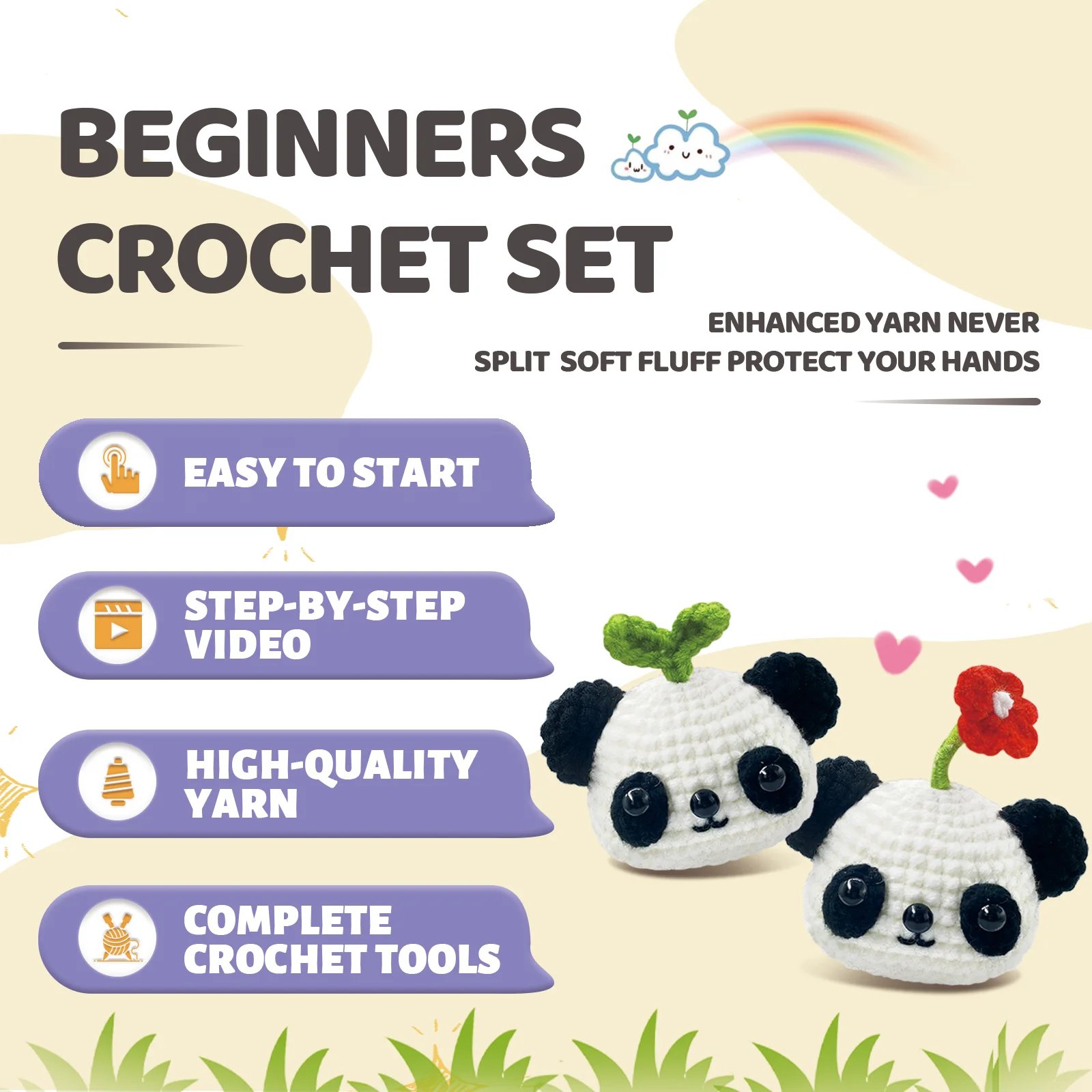 YAMAXIN 2PC Crochet Needle DIY Kit Beginner Friendly Panda Themed Craft Tool Set for Novices Easy Arts And Crafts Knitting - Image 4