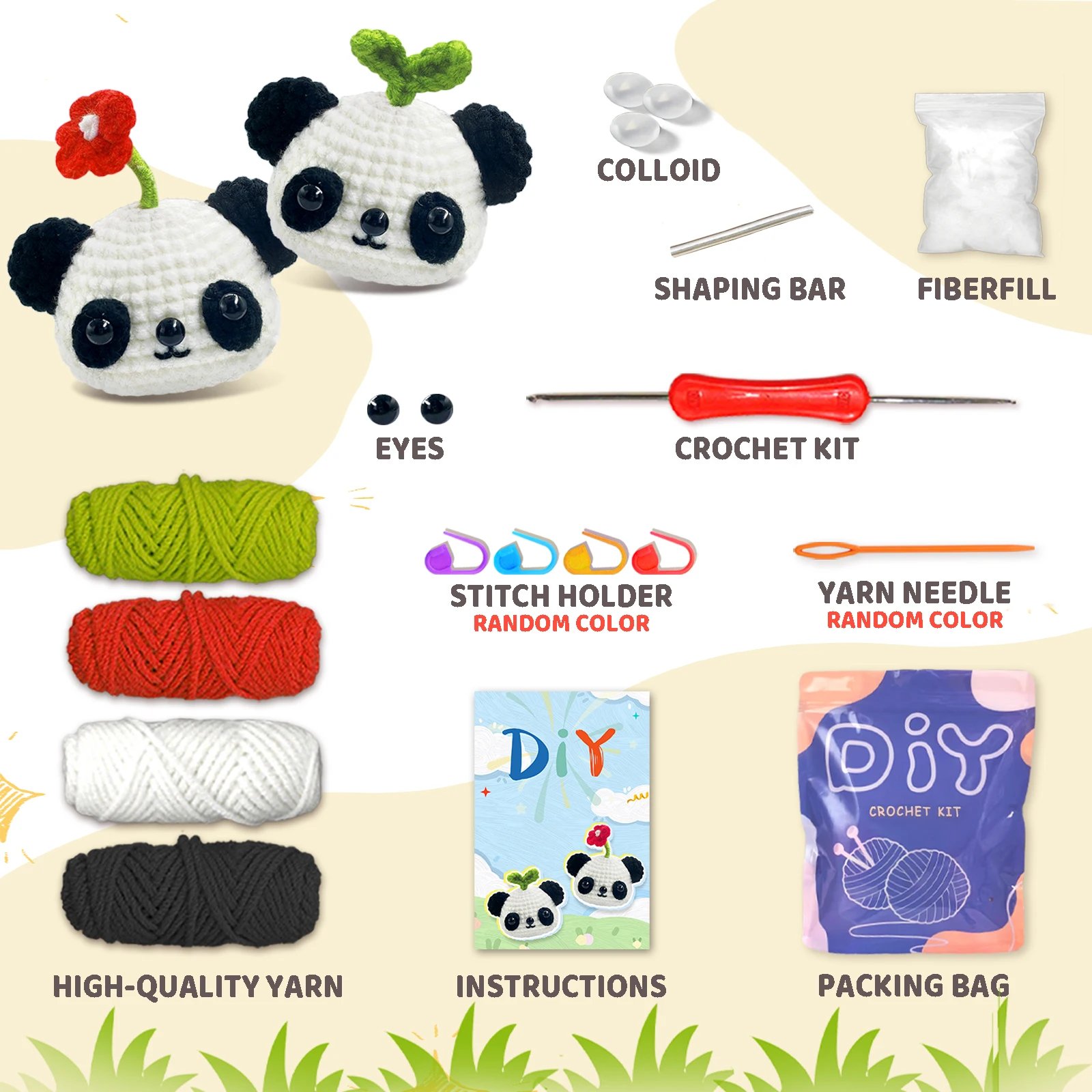 YAMAXIN 2PC Crochet Needle DIY Kit Beginner Friendly Panda Themed Craft Tool Set for Novices Easy Arts And Crafts Knitting - Image 2