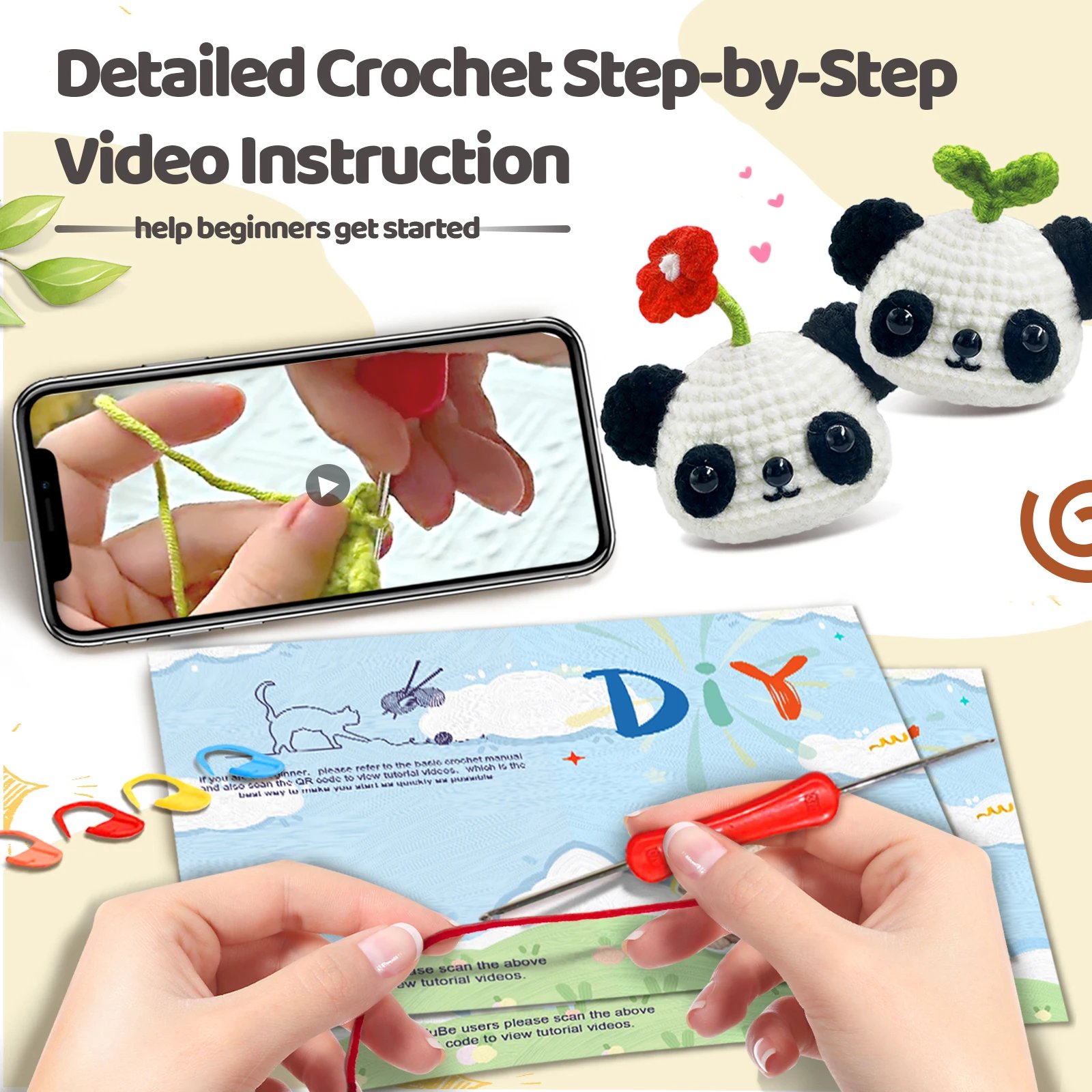 YAMAXIN 2PC Crochet Needle DIY Kit Beginner Friendly Panda Themed Craft Tool Set for Novices Easy Arts And Crafts Knitting - Image 5