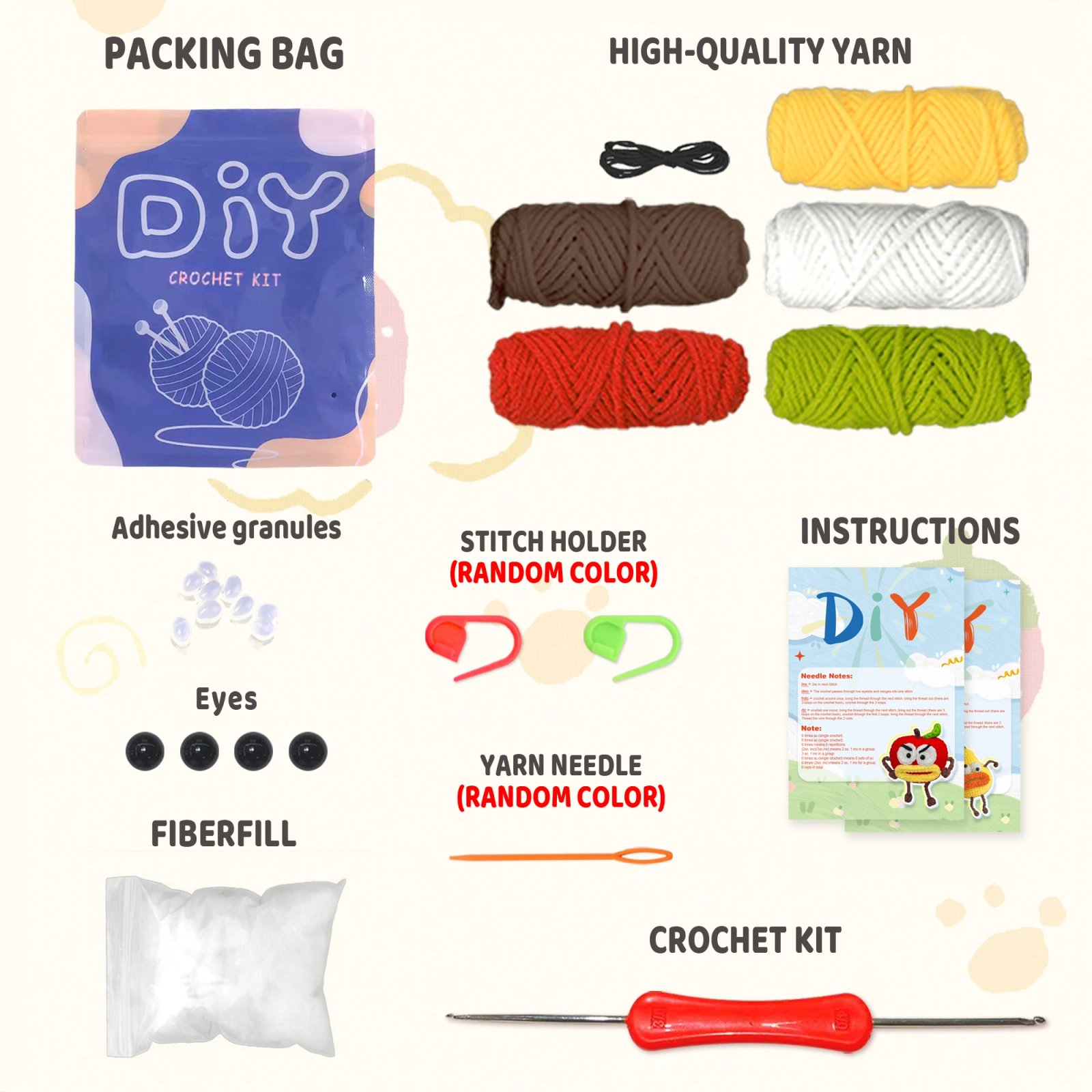 YAMAXIN DIY Crochet Kit for Beginners Easy Craft Tool Set with Cute Fruit Theme Knitting Arts And Crafts Project - Image 4